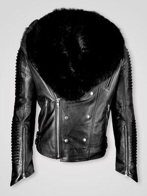 COMFORTABLE AND STYLISH FUR COLLAR REAL LEATHER MOTO BIKER JACKET FOR MEN