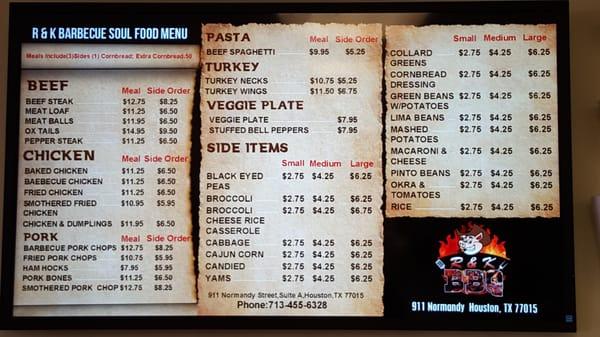 Soul food menu