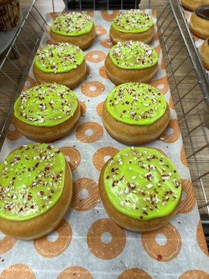 Limited time peppermint filled, and topped donut