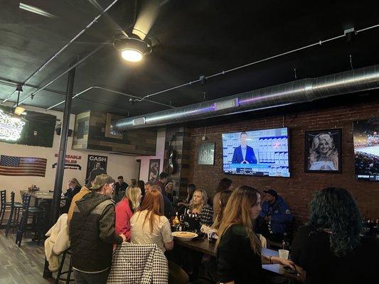 Seating in the middle of bar