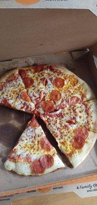 TAKE A SECOND LOOK! The pepperoni pizza has a slice of cheese in it.. The service wasn't much better!!! THUMBS DOWN!