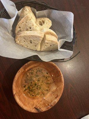 Free bread service, spicy garlic oil is delicious!