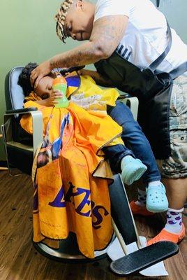 My son and his fav barber!!