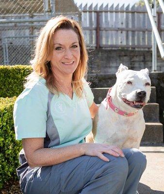 Dr Smith with her rescue pitbull-Hope!