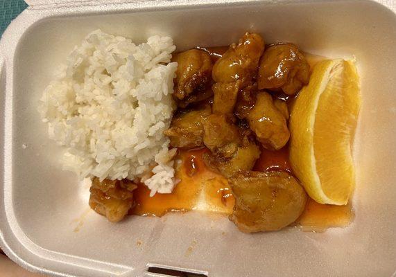 KID'S ORANGE CHICKEN (she already took some bites)