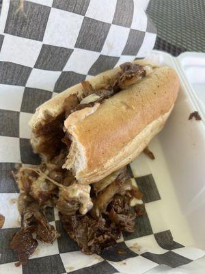 Steak with provolone and their bistro sauce (horseradish).