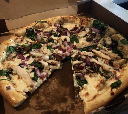 Chicken Alfredo Pizza!! Crust on these pizzas is Amazing!