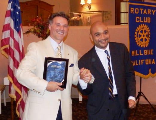 Paul Larson accepts Millbrae Chamber of Commerce Beautification Award from Chamber CEO Ed on January 24, 2013.