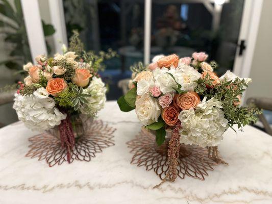 Peach and pink floral arrangements