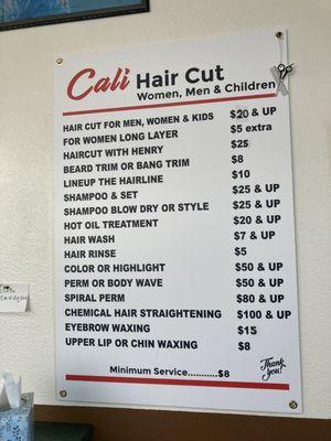 Hair cut prices