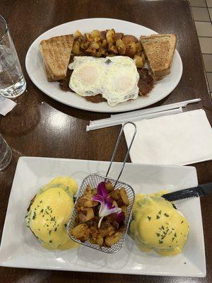 florentine benedict and corned beef hash with eggs