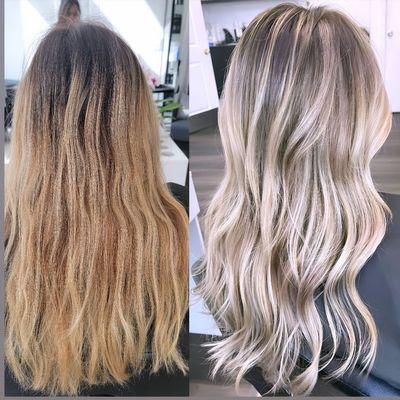 From Brassy to Bright Cool Full balayage