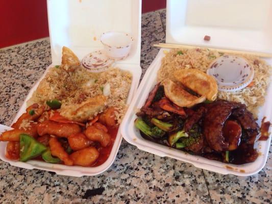 My son and mine date night!  Szechuan chicken and broccoli beef!