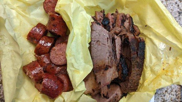 1 pound brisket, 1/2 pound sausage.