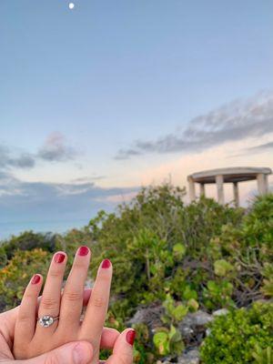 We went on a hike to catch the sunset. This is where he proposed!