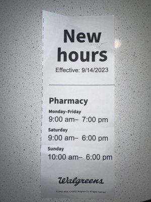 New pharmacy hours