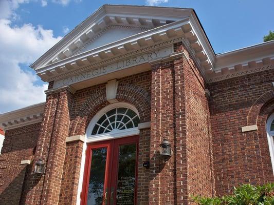 Front entrance of Freehold Public Library, erected 1903, serving the Borough of Freehold.