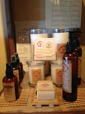 All the amazing natural candles, soaps, & massage oils made by Claudio & sold on site. My fave is the fennel and vanilla candle.