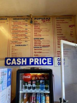 menu (cash only)