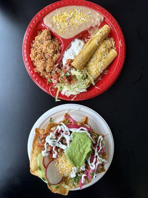 Taquitos with rice & beans; Tostada salad with chicken