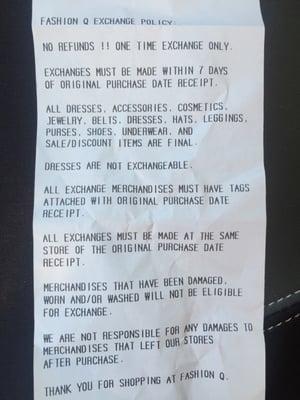 Basically everything you buy is final sale. (they sell accessories, dresses, hats, purses and shoes) what can you exchange? Nada