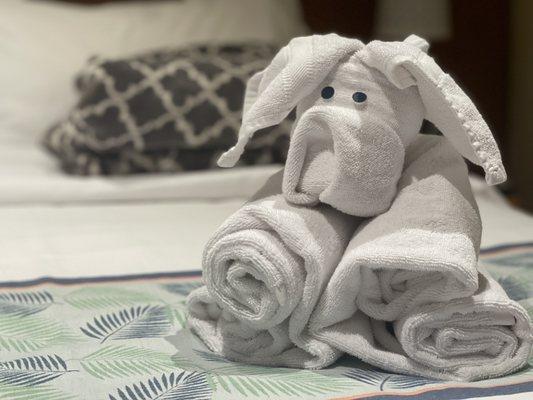 Carnival room service makes these elephants when they clean your room.