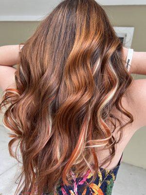 Copper balayage and vivid peekaboo