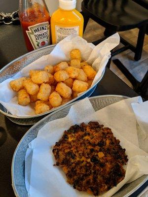 Tots and vegan patty