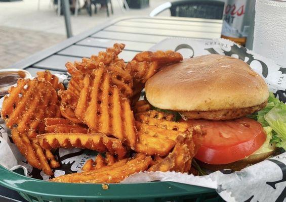 Chicken sandwich and sweet potato fries