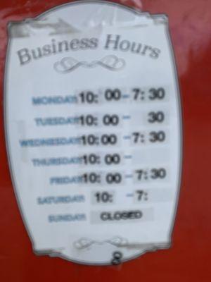 Hours (I can never quite remember then so I took a picture