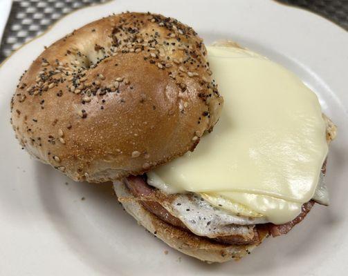 Pork Roll, Egg and Cheese on a toasted everything bagel. $5 and change. Not a bad deal or sandwich.