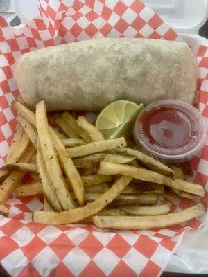 Beef fajita burrito with fries