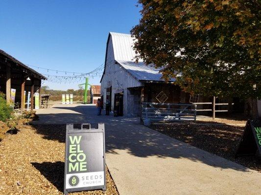 Church is in the main barn building.