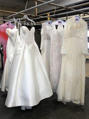 We clean and carefully dry clean wedding dresses of various designs.