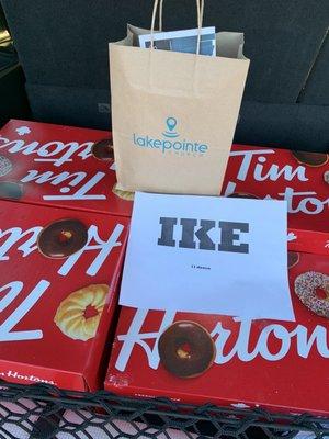 Love Week for Lakepointe, I'm showing Appreciation for the staff/teachers at our local High school on behalf of my church, 11 dozen donuts!