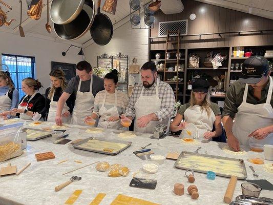 Making pasta in the Art of Pasta class at Violet Cooking School