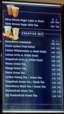 Brown Sugar drinks and Creative Mix drinks menu.