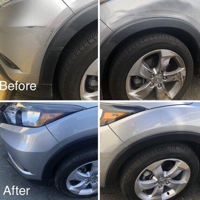 Before and after photos of repair completed.