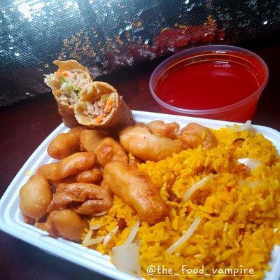 Sweet & Sour Chicken, Pork Fried Rice, Pork Egg Rolls