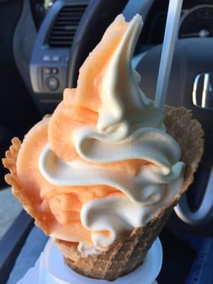 Orange Vanilla twist in a waffle cone