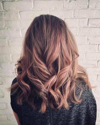 Balayage with some rose gold gloss