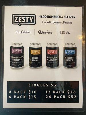 Zesty Hard Kombucha Menu