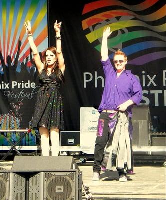 Mister and Miss Phoenix Gay Pride 2011 entertaining the crowd on the Pride Mainstage, Pride 2011.