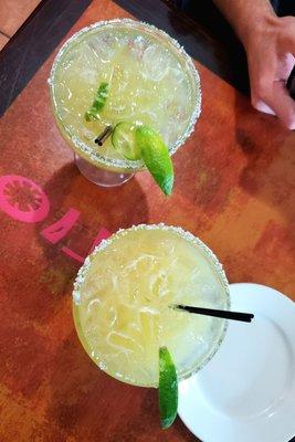 One house margarita and one jalapeño margarita