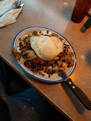 Today I ordered the Breakfast Horseshoe and added sauteed green peppers, onions, and mushrooms. Excellent job by the staff.