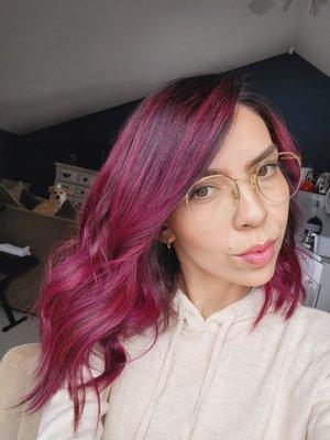 Me and my gorgeous berry pink hair from Oz Gallegos at Andres Salon!