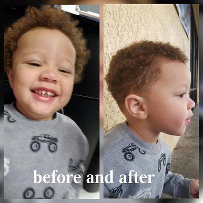 I'm sorry I didn't get his name but he did a great job on my grandson's 1st haircut and we will definitely be taking him back.