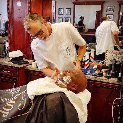 Stop in today for some old-school pampering.  Ever have a steam-towel shave?   #shave #barbershopphoenix #barbershopphx