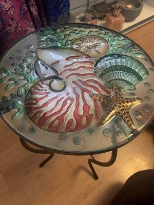 Seashell table from the gift shop