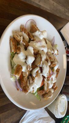 The crispy chicken salad with ranch.